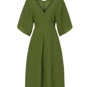 Vince Flutter Sleeve Dress Green Pleated Midi small